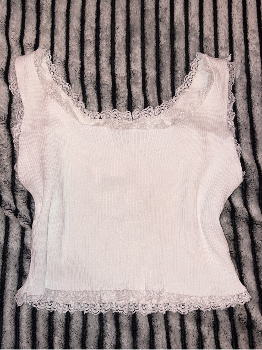 Lace-Trim Ribbed Tank - White